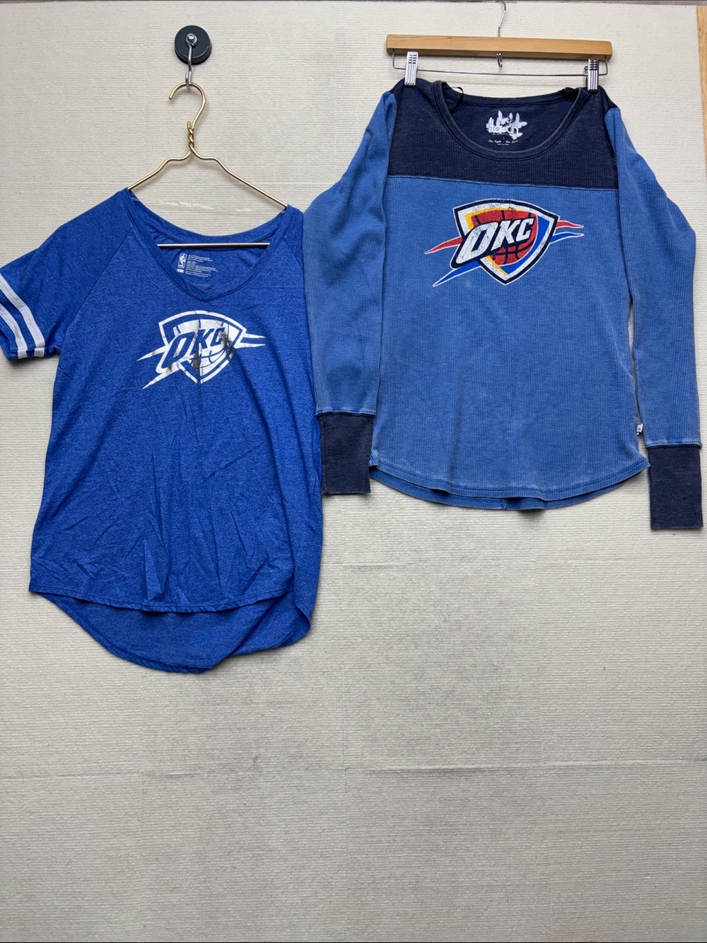 OKC Thunder | large Blue Short-Sleeve V-Neck Tee and long sleeve thermal shirt